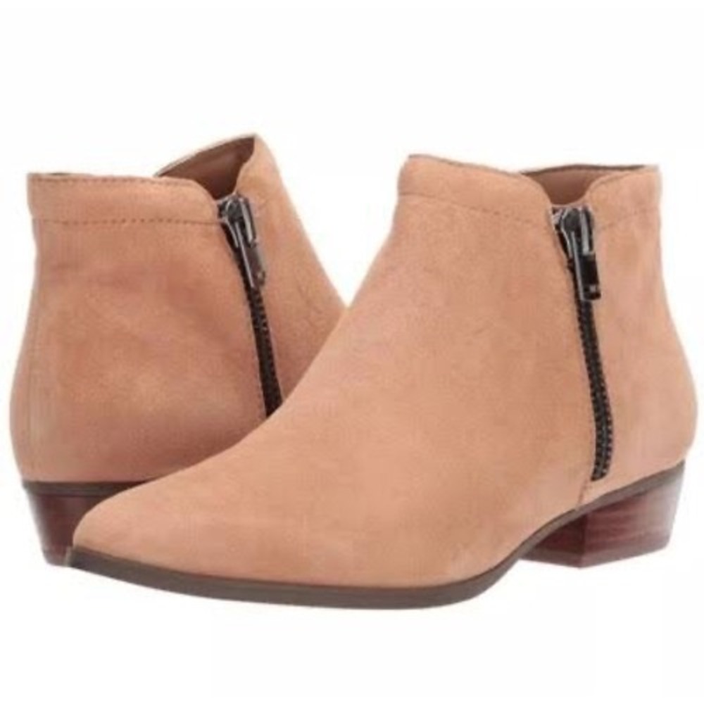 Naturalizer‎ Blair Tan Suede Ankle Booties Double Zip Pointed Toe Low Heel 8.5M